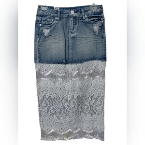 Chic Denim and Lace Maxi Skirt